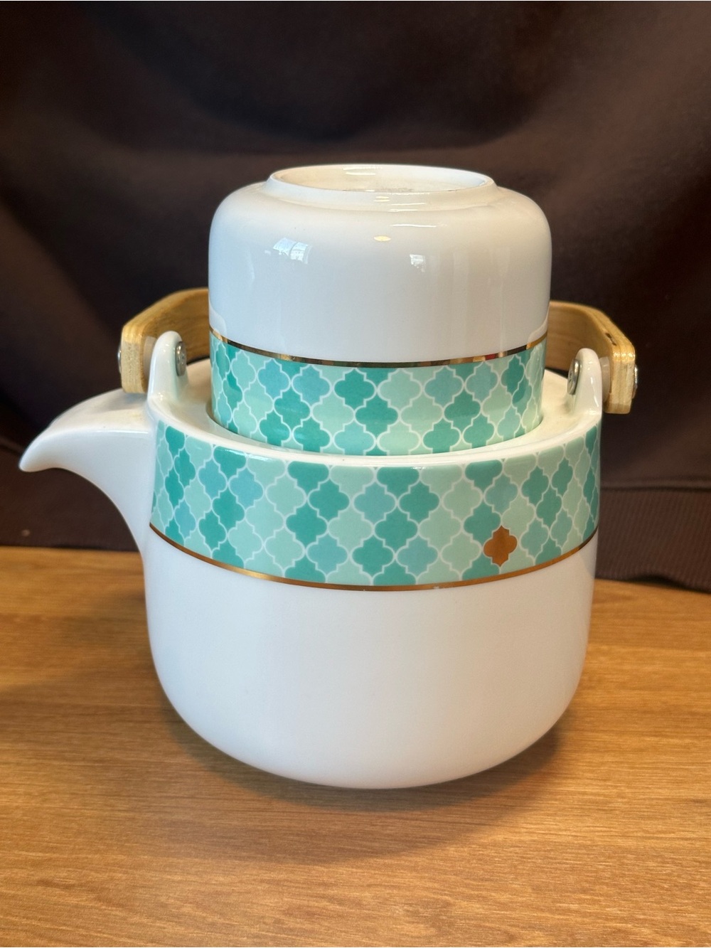 DAVIDsTEA Tea for One Teapot Cup Infuser Set Turquoise Gold Geometric
